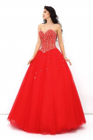 Duchesse-Linie Herz-Ausschnitt Bodenlanges Quinceanera Kleid mit Perlen ohne Ärmeln - Bild 5