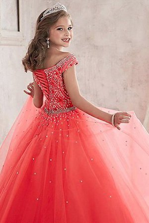 Perlenbesetztes Normale Taille Tüll Duchesse-Linie Blumenmädchenkleid mit Blume - Bild 2