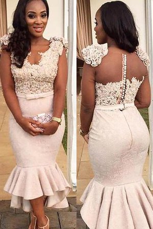 Natürliche Taile V-Ausschnitt Anständiges Rocklänge-asymmetrisches Abendkleid aus Satin - Bild 1