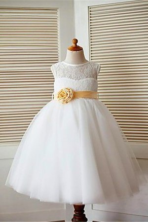 Schaufel-Ausschnitt A Linie Prinzessin Blumenmädchenkleid mit Blume ohne Ärmeln - Bild 2