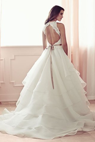 Ärmelloses Spitze a linie formelles lockeres Brautkleid mit mehrschichtigen Rüsche - Bild 2