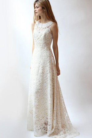 Spitze Reißverschluss a linie Ärmellos schlichtes Brautkleid mit Juwel Ausschnitt - Bild 1