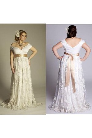 Sweep Zug A-Line einfaches bodenlanges Brautkleid mit Applike mit Gürtel - Bild 1