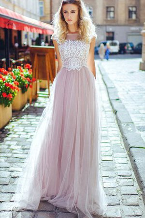Abito da Sera A-Line in Tulle con Manica Corte Barchetta Spazzola Treno con Applique - Foto 1