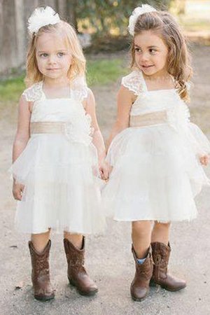 Ärmelloses Funkelnd A-Linie Prinzessin Blumenmädchenkleid mit Blume - Bild 1