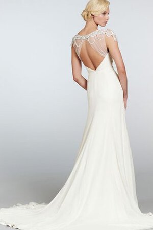 Robe de mariée avec chiffon avec manche courte de traîne mi-longue entrecroisé avec cristal - Photo 3