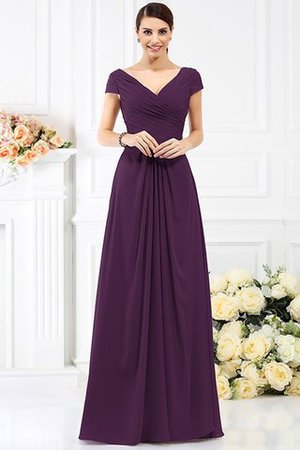 Chiffon Prinzessin Bodenlanges Brautjungfernkleid mit Kurzen Ärmeln mit Drapierung - Bild 13