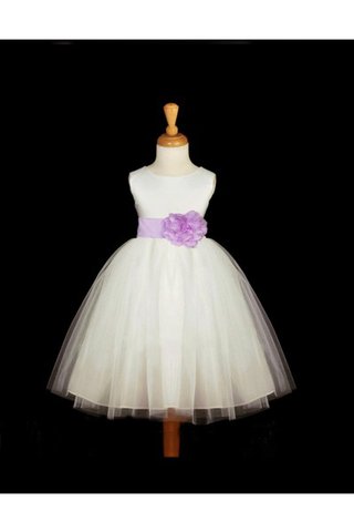 Natürliche Taile Tüll Duchesse-Linie bodenlanges Blumenmädchenkleid mit Blume - Bild 1