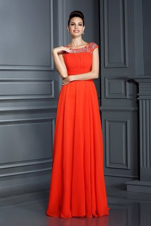 Robe de soirée manche nulle en chiffon avec zip avec perle a-ligne - Photo 1