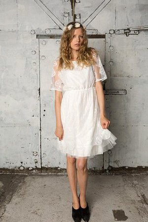 A-Linie Reißverschluss Spitze plissiertes Brautkleid mit Rüschen mit Bordüre - Bild 4