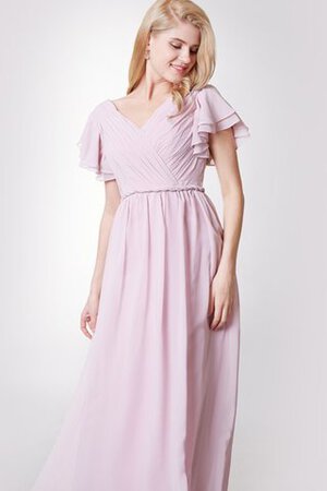Robe demoiselle d'honneur facile longueru au niveau de sol en chiffon ruché de col en v - Photo 4