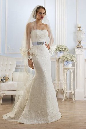 Meerjungfrau Sweep train langes bodenlanges Brautkleid mit natürlicher Taille mit Applikation - Bild 3