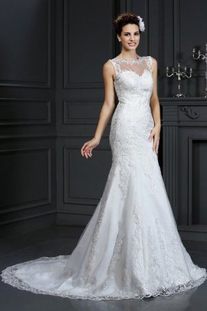 Ärmelloses Normale Taille Anständiges Brautkleid mit Bordüre aus Satin - Bild 1
