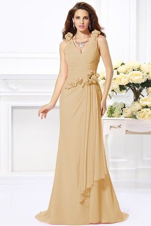 Robe demoiselle d'honneur naturel longue avec fleurs manche nulle de col en v - Photo 6