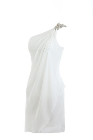 Robe de mariée naturel d'épaule asymétrique en chiffon en arc-en-ciel soie manuelle - Photo 3