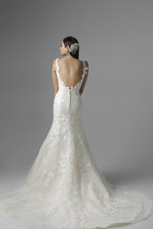 Robe de mariée chic modeste d'epaule ajourée de traîne courte ceinture avec perle - Photo 4