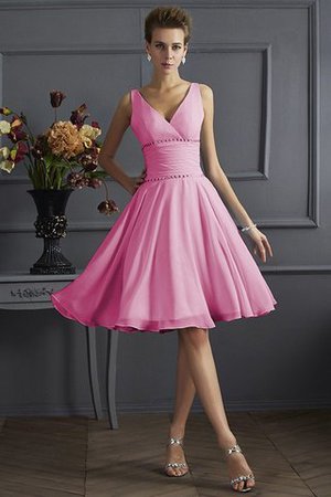 Ärmelloses Plissiertes Mini Knielanges Brautjungfernkleid mit Natürlicher Taille - Bild 21