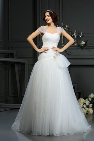 Robe de mariée longue fermeutre eclair col en forme de cœur en organza avec perle - Photo 1