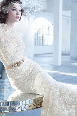 Robe de mariée naturel de sirène longueur au ras du sol de col haut trou de serrure - Photo 2