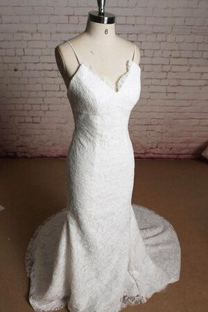 Normale Taille Meerjungfrau V-Ausschnitt Reißverschluss Spitze Brautkleid mit Bordüre - Bild 3