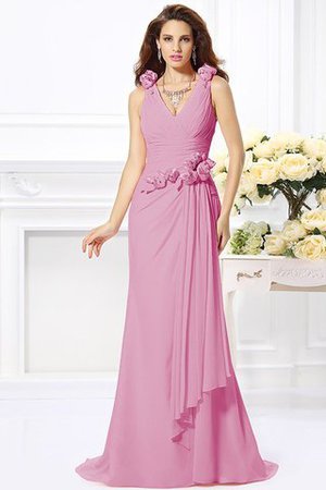 Robe demoiselle d'honneur naturel longue avec fleurs manche nulle de col en v - Photo 21