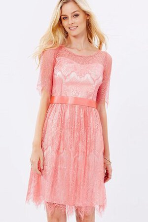 Reißverschluss halbe Ärmeln Spitze mini Brautjungfernkleid mit Gürtel mit Schleife - Bild 1