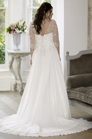 Abito da Sposa Allacciato Romantico A-Line Tondo Elegante con Tre Quarti Lunghezza Maniche - Foto 2