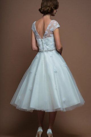 Kurze Ärmeln bescheidenes legeres Brautkleid mit Gürtel mit Applikation - Bild 2