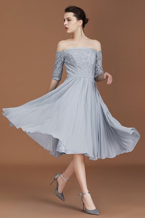 Schön Kurze Ärmeln A-Linie Wadenlanges Brautjungfernkleid aus Chiffon - Bild 5