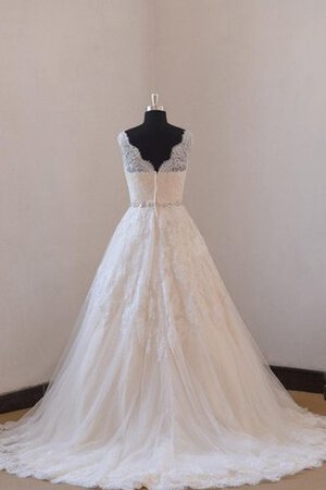 Plissiertes a linie Spitze gerüschtes Brautkleid mit Bordüre - Bild 3