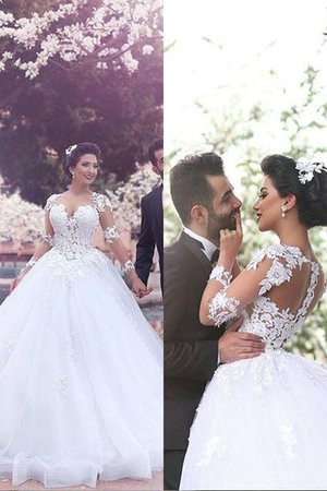 Robe de mariée naturel classique de col en cœur en tulle avec manche longue - Photo 2