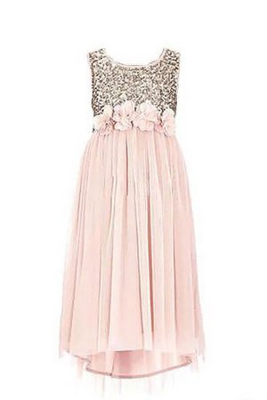 Prinzessin Paillettenbesetztes Normale Taille Bodenlanges Blumenmädchenkleid mit Blume - Bild 1