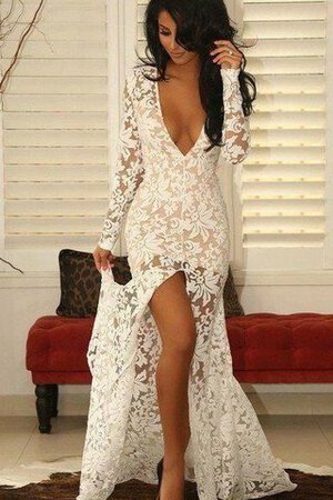 Robe de bal impressioé fendu latérale de col en v de sirène avec manche longue - Photo 1