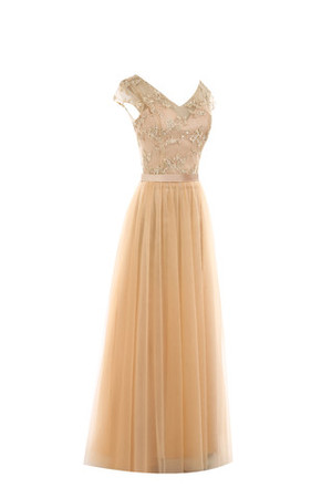 Normale Taille Spitze Prinzessin V-Ausschnitt bodenlanges Brautmutterkleid aus Kunstseide - Bild 2