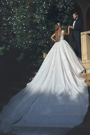 Robe de mariée appliques de col carré avec fleurs a-ligne avec sans manches - Photo 2