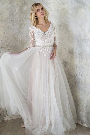 Abito da Sposa in Tulle A-Line con Perline in pizzo V-Scollo in Pizzo - Foto 4