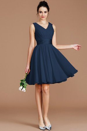 Normale Taille Ärmelloses Kurzes Brautjungfernkleid mit Gürtel mit Schleife - Bild 14