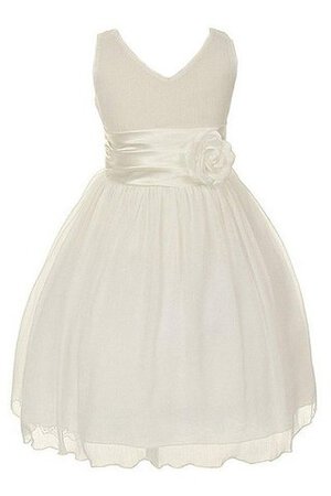 V-Ausschnitt Ärmellos A-Line Tüll Blumenmädchenkleid mit Blume - Bild 1