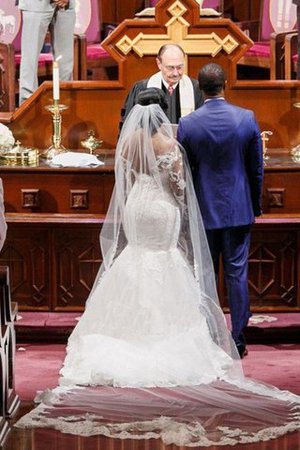 Robe de mariée naturel luxueux decoration en fleur de traîne courte en tulle - Photo 3