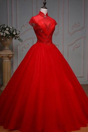 Spitze Perlenbesetztes Duchesse-Linie langes Quinceanera Kleid mit Bordüre mit Applikation - Bild 3
