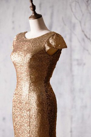 Robe demoiselle d'honneur long naturel en tissu pailleté avec manche courte de col bateau - Photo 5