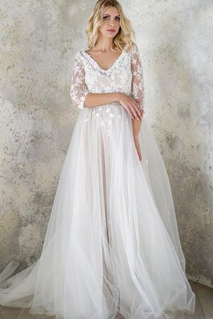 Abito da Sposa in Tulle A-Line con Perline in pizzo V-Scollo in Pizzo - Foto 1