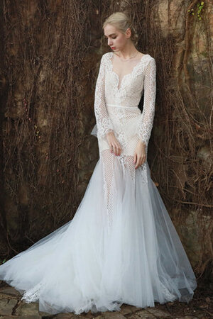 Robe de mariée en plein air avec manche longue fermeutre eclair de col en v angélique - Photo 1