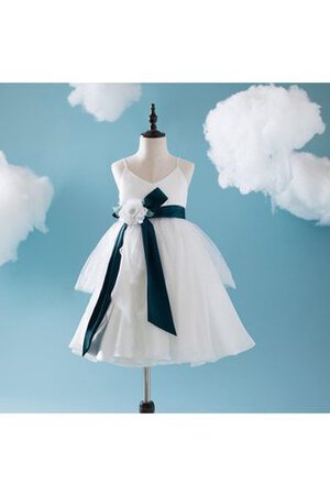 Abito da Cerimonia Bambini A-Line con Piega con Seghettato in Organza con Perline con Fiore - Foto 1
