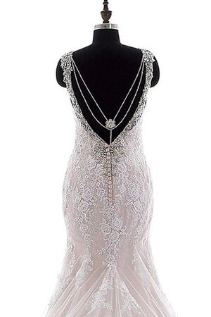 Kapelle Schleppe Meerjungfrau Stil Spitze Perlenbesetztes Brautkleid mit Bordüre mit Applike - Bild 5