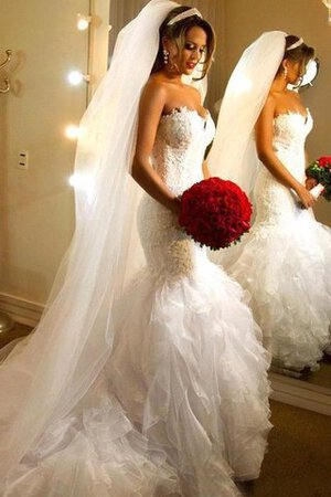 Spitze Organza Ärmelloses romantisches Brautkleid mit Bordüre mit Applike - Bild 1