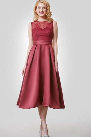 Satin Vintage konservatives schlichtes wadenlanges Brautjungfernkleid mit Gürtel - Bild 1