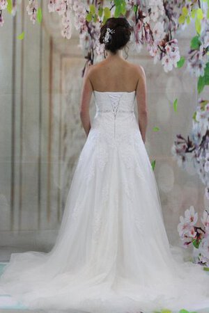 Herz-Ausschnitt A-Line Ärmellos Tüll bodenlanges Brautkleid mit Perlen - Bild 4