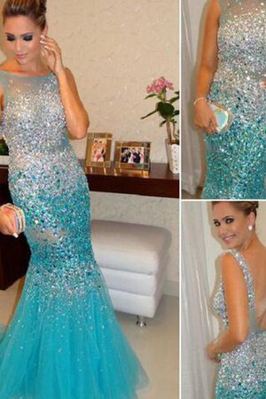 Perlenbesetztes normale Taille Ärmelloses Meerjungfrau Tüll sexy Abendkleid - Bild 4