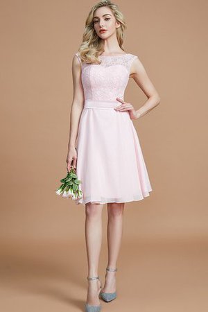 Robe demoiselle d'honneur de col bateau de princesse avec zip a-ligne manche nulle - Photo 1